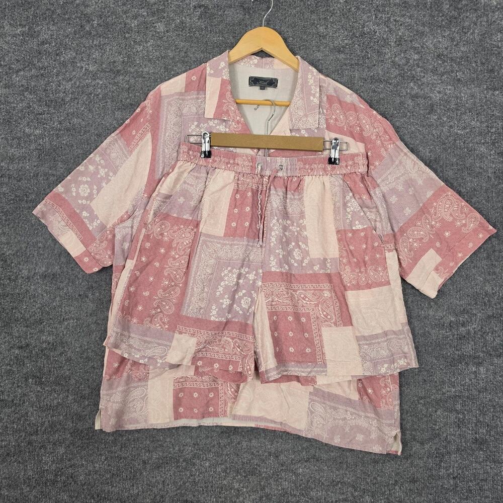 Kith Set Mens XL/L Silk Lyocell Bandana Pink Opal Shirt Shorts Patchwork Lounge